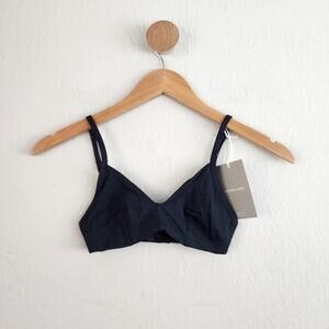 Everlane Black The Cotton V-Neck Bralette Supima Unpadded Wireless NWT Size XXS